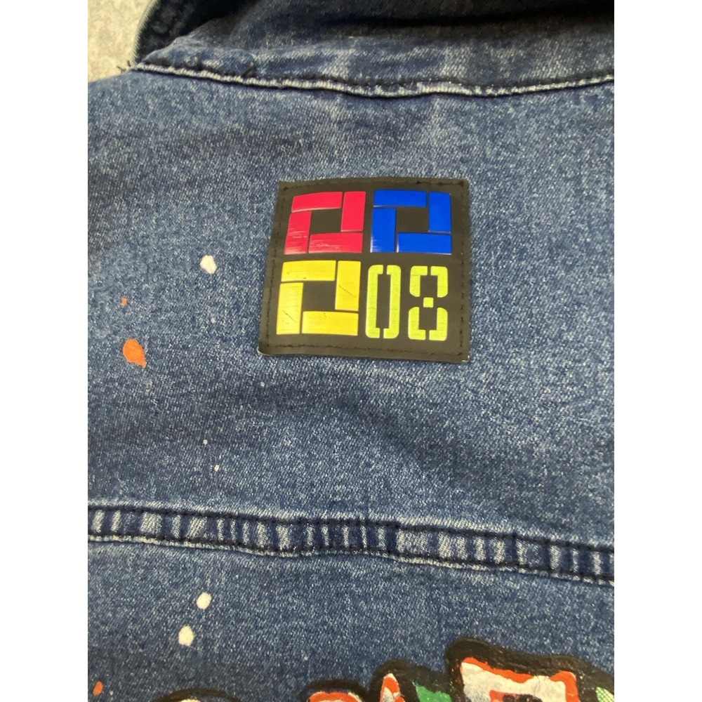 Demo Lition Jacket Mens XL Blue Denim Graffiti Biker NO CAP HUSTLE Art Street - Picture 14 of 16